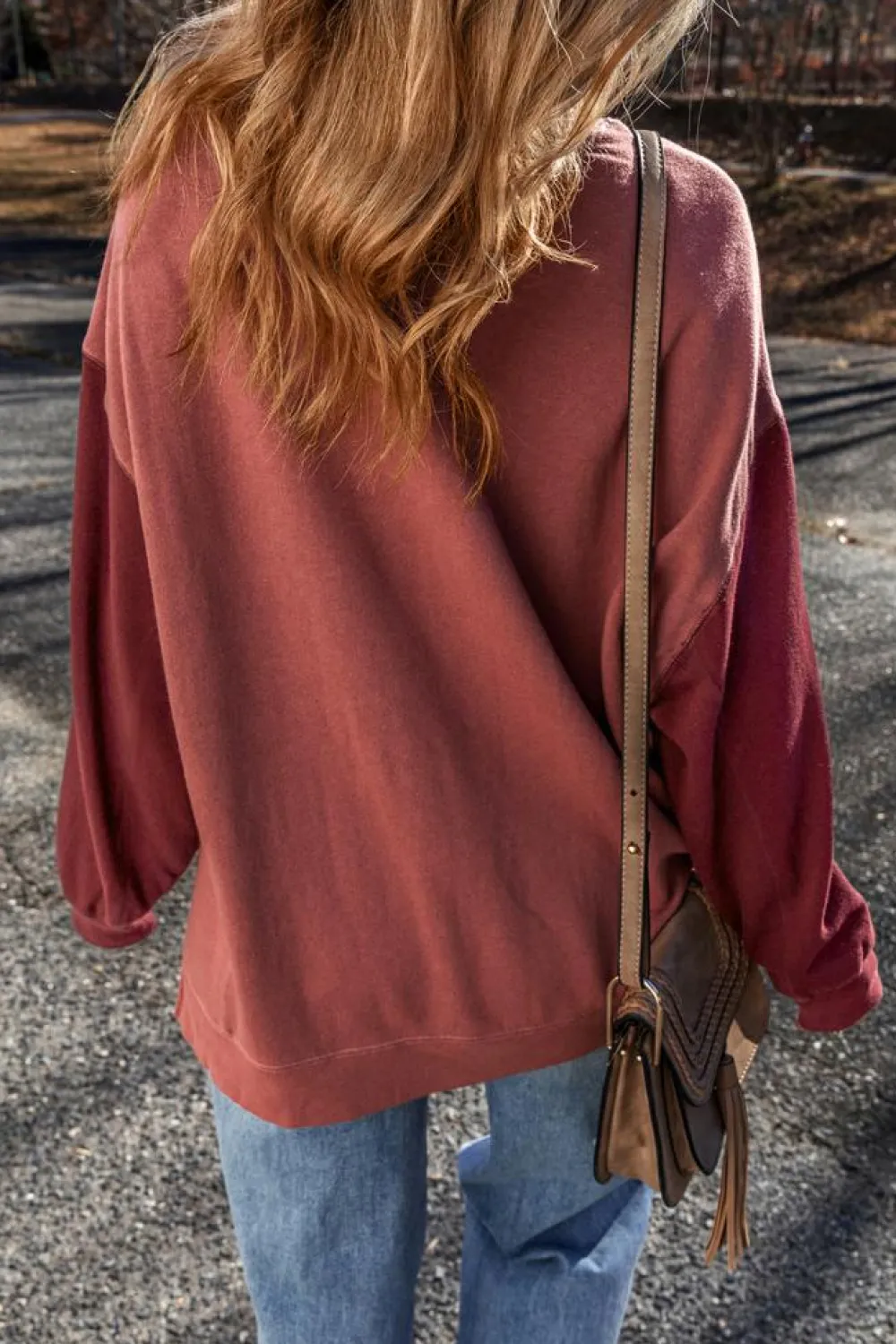 Sale Dear-Lover Two Tone Patchwork Drop Shoulder Pullover Sweatshirt Mineral Red