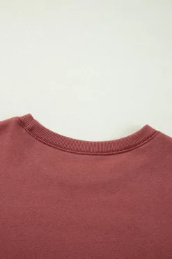 Sale Dear-Lover Two Tone Patchwork Drop Shoulder Pullover Sweatshirt Mineral Red