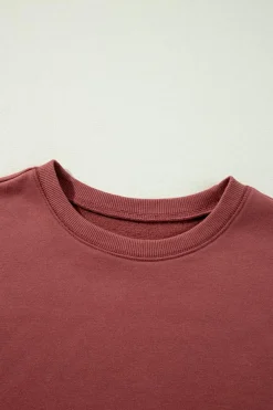 Sale Dear-Lover Two Tone Patchwork Drop Shoulder Pullover Sweatshirt Mineral Red