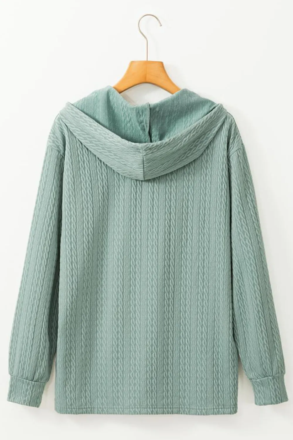 Sale Dear-Lover Button Front Textured Drawstring Hooded Long Sleeve Top Mint Green