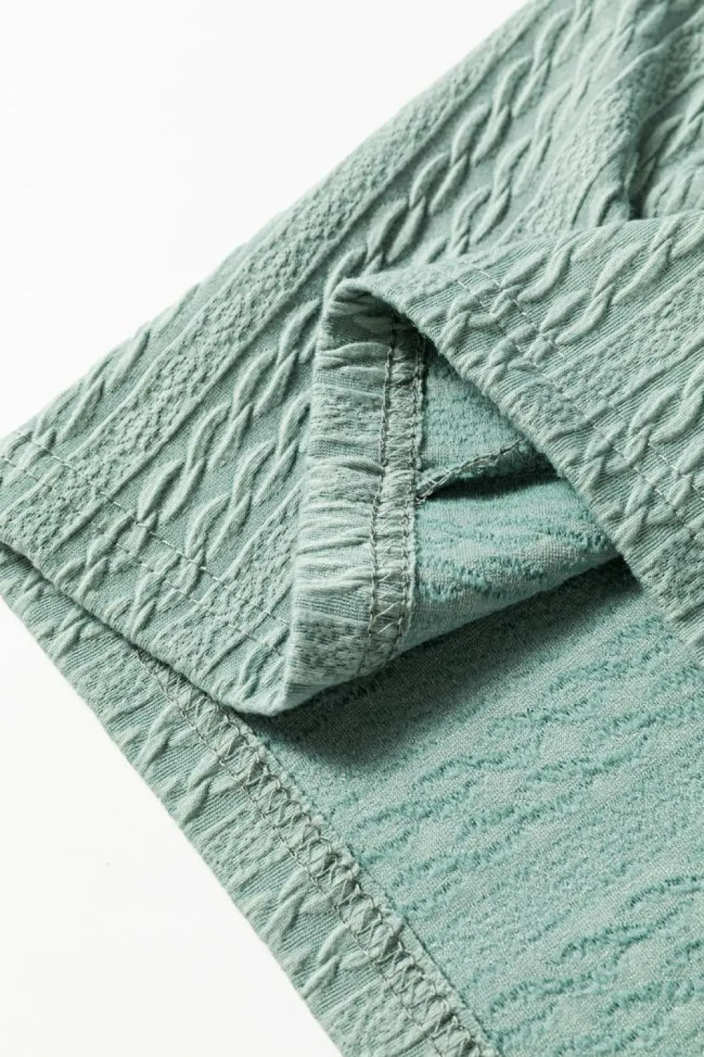Sale Dear-Lover Button Front Textured Drawstring Hooded Long Sleeve Top Mint Green