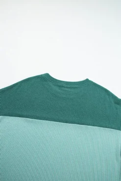 Clearance Dear-Lover Color Block Ribbed Side Slits Half Sleeve Top Mint Green