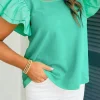 New Dear-Lover Flutter Sleeve Square Neck Top Mint Green
