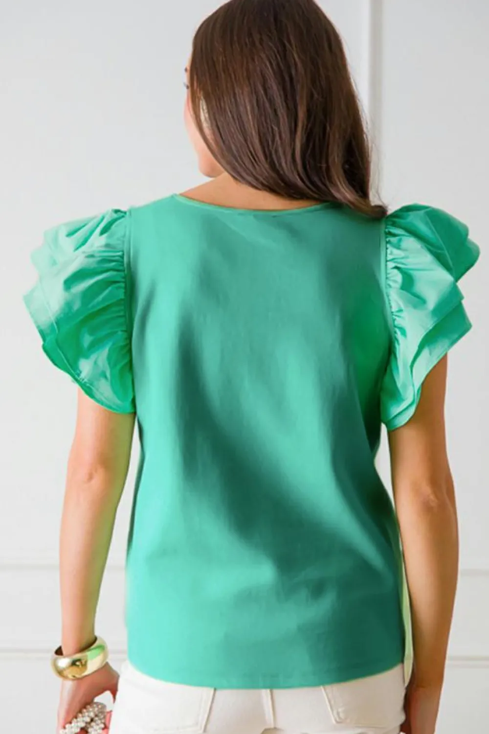 New Dear-Lover Flutter Sleeve Square Neck Top Mint Green