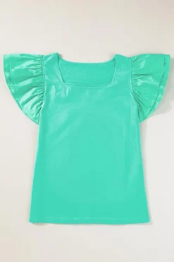New Dear-Lover Flutter Sleeve Square Neck Top Mint Green