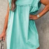 Outlet Dear-Lover Frilled Trim Crew Neck Loose Fit Mini Dress Mint Green