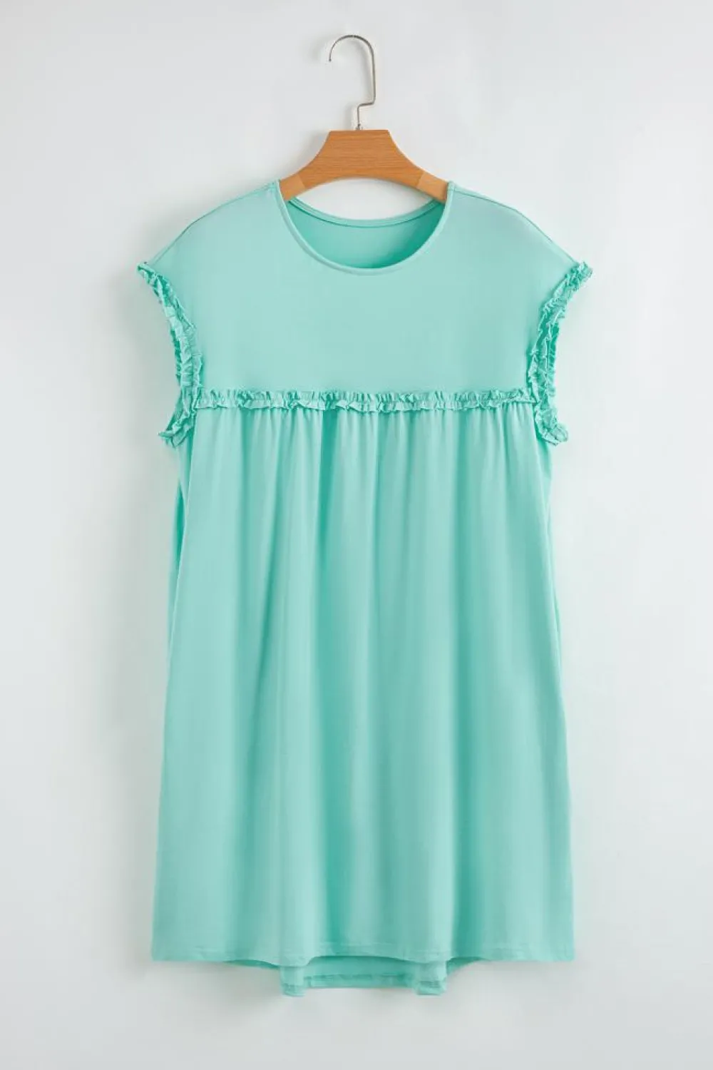 Outlet Dear-Lover Frilled Trim Crew Neck Loose Fit Mini Dress Mint Green