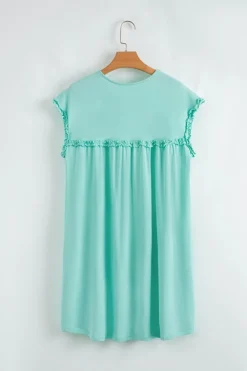 Outlet Dear-Lover Frilled Trim Crew Neck Loose Fit Mini Dress Mint Green