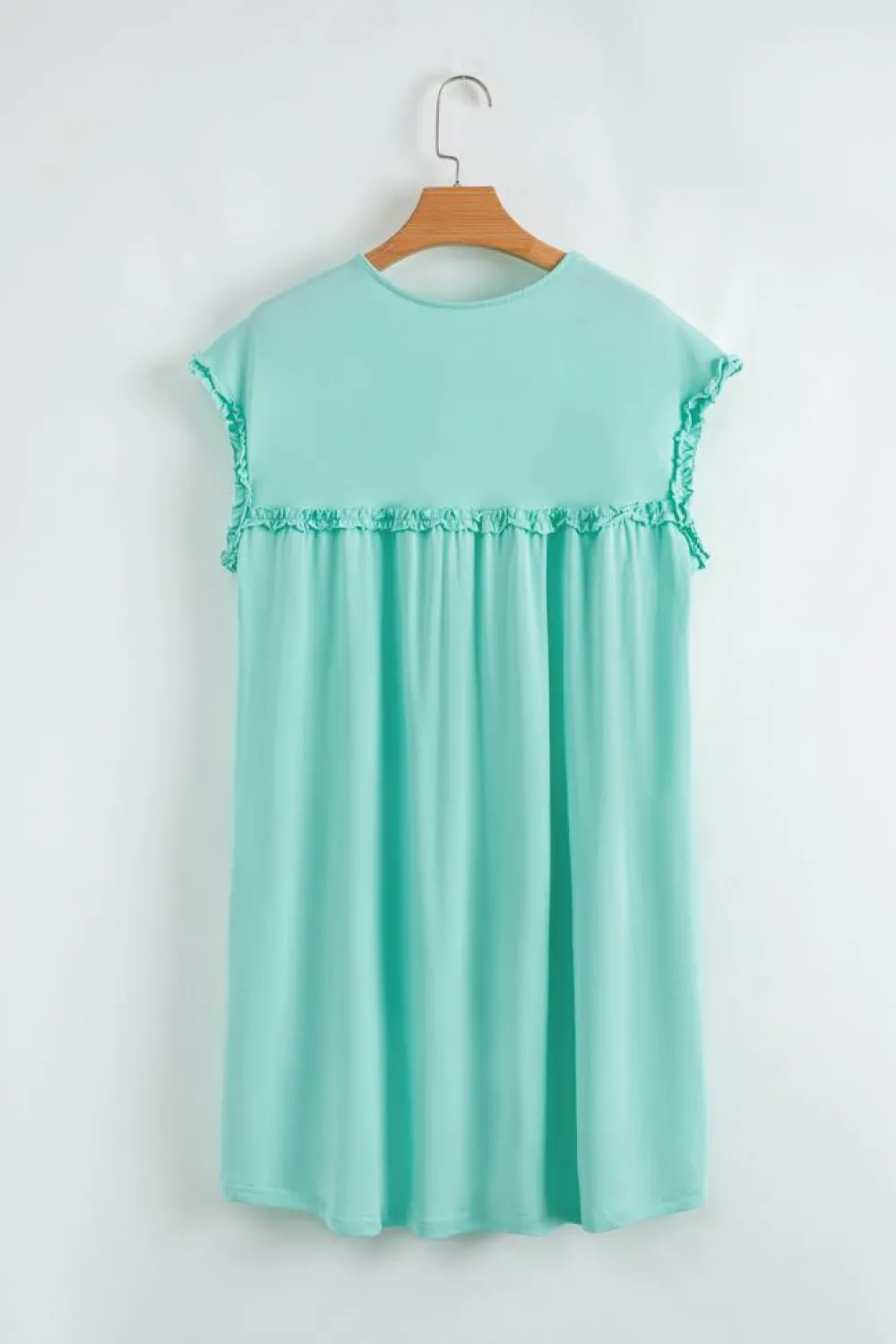 Outlet Dear-Lover Frilled Trim Crew Neck Loose Fit Mini Dress Mint Green