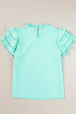 Best Dear-Lover Layered Ric Rac Cap Sleeve Frilled Neck Blouse Mint Green