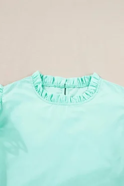Best Dear-Lover Layered Ric Rac Cap Sleeve Frilled Neck Blouse Mint Green
