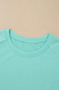 Hot Dear-Lover Raglan Short Sleeve Tee and Wide Leg Pants Set Mint Green