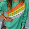 Fashion Dear-Lover Rainbow Colorblock Striped Pullover Sweatshirt Mint Green