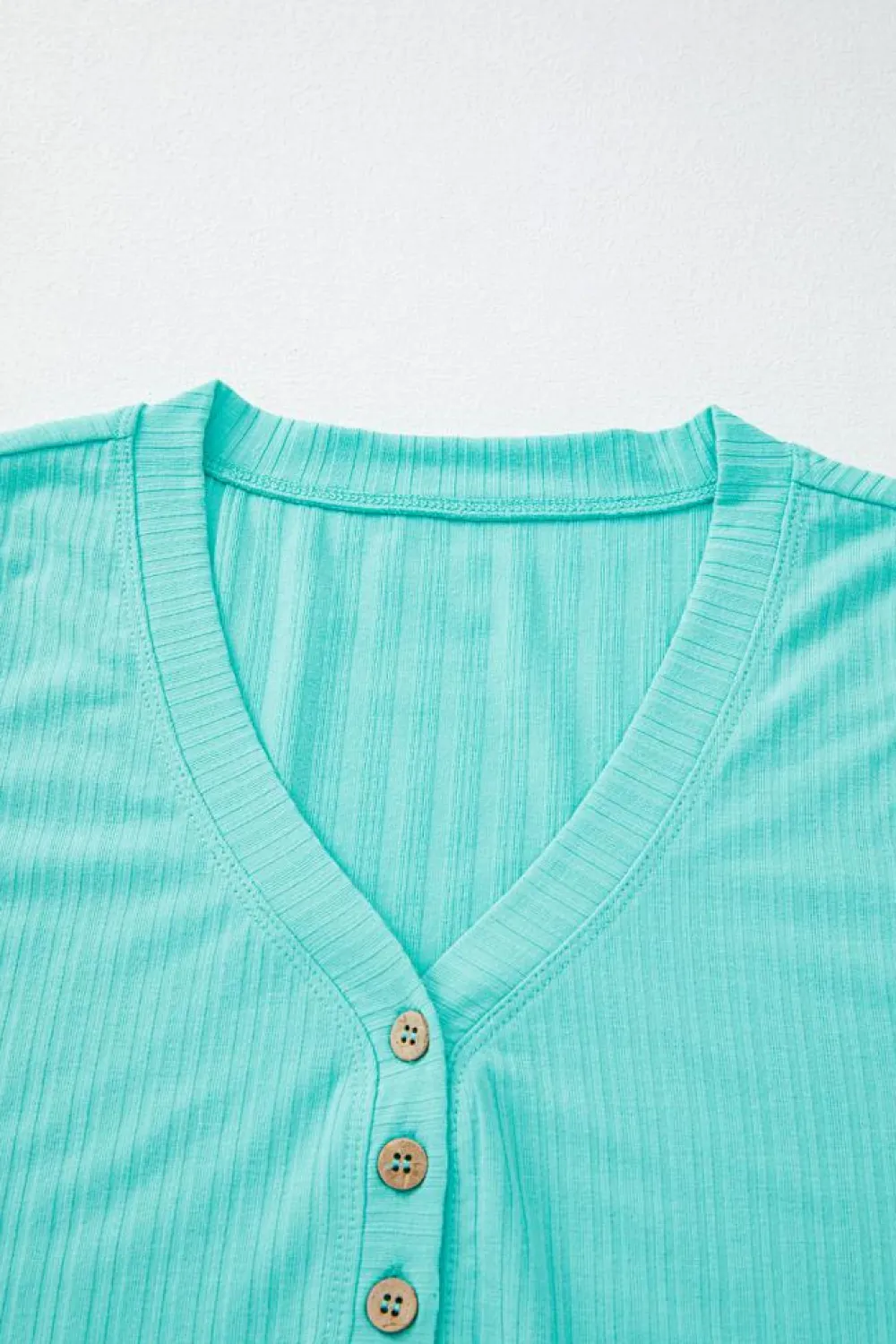 Hot Dear-Lover Ribbed Button V Neck Tank Top and Shorts Set Mint Green
