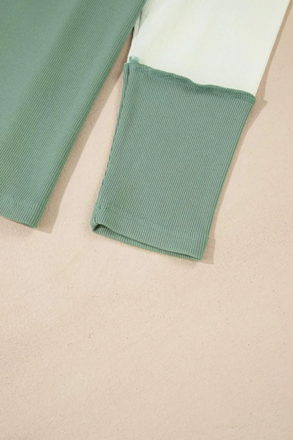 Fashion Dear-Lover Ribbed Colorblock Patchwork Raglan Long Sleeve Top Mint Green