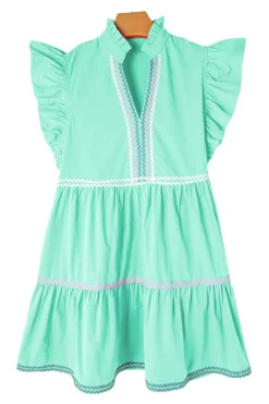 Sale Dear-Lover Ric Rac Colorblock Flutter Sleeve V Neck Tiered Dress Mint Green