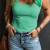 Best Dear-Lover Ruffled Wide Straps Slim Tank Top Mint Green