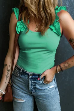 Best Dear-Lover Ruffled Wide Straps Slim Tank Top Mint Green