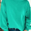 Sale Dear-Lover Splicing Round Neck Pullover Sweatshirt Mint Green