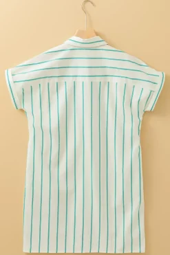 Discount Dear-Lover St Patricks Striped Wide Short Sleeve Shift Mini Shirt Dress Mint Green
