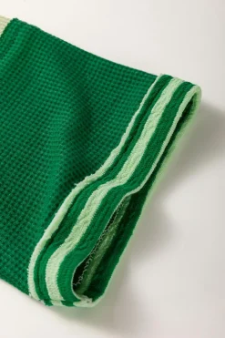 Fashion Dear-Lover Striped Patchwork Textured Colorblock 3/4 Sleeve Knit Top Mint Green