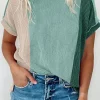 Clearance Dear-Lover Textured Colorblock Crew Neck T Shirt Mint Green