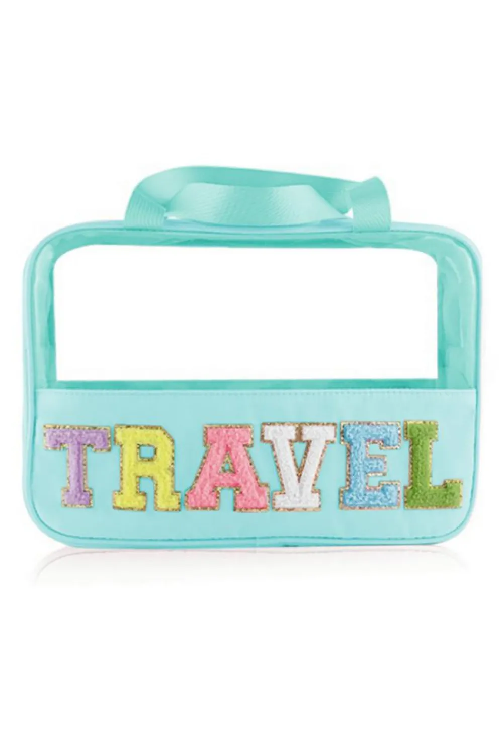 Fashion Dear-Lover TRAVEL Chenille Letter Clear PVC Makeup Bag Mint Green