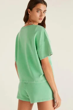 Discount Dear-Lover V Neck Drop Shoulder Tee and Patchwork Drawstring Shorts Set Mint Green