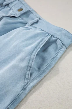 Clearance Dear-Lover Fully Buttoned Long Denim Skirt Mist Blue