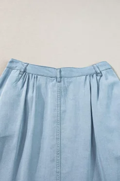 Clearance Dear-Lover Fully Buttoned Long Denim Skirt Mist Blue