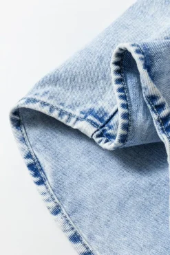 Fashion Dear-Lover Oversized Contrast Hooded Denim Jacket Mist Blue