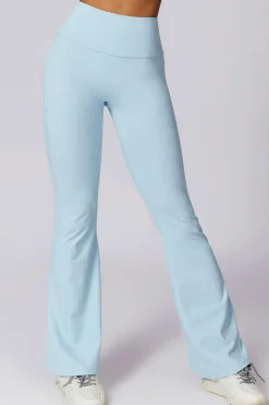 New Dear-Lover Solid Color High Waist Active Sports Flare Pants Mist Blue