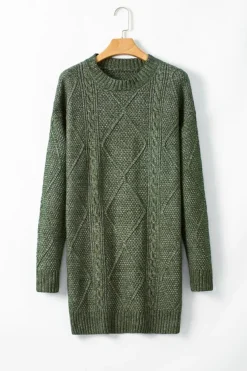Online Dear-Lover Cable Knit Drop Shoulder Loose Fit Sweater Dress Mist Green