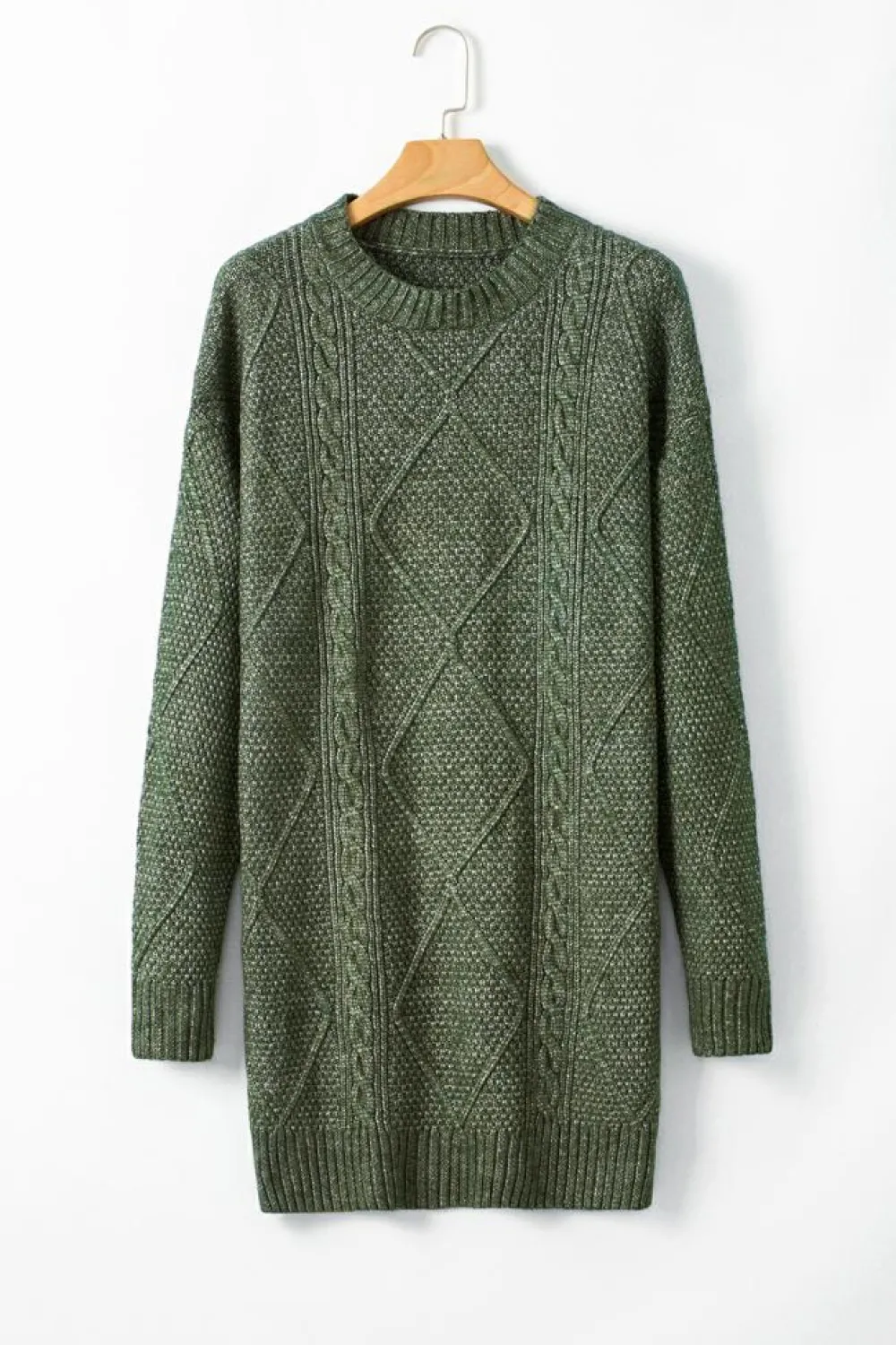 Online Dear-Lover Cable Knit Drop Shoulder Loose Fit Sweater Dress Mist Green