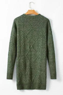 Online Dear-Lover Cable Knit Drop Shoulder Loose Fit Sweater Dress Mist Green