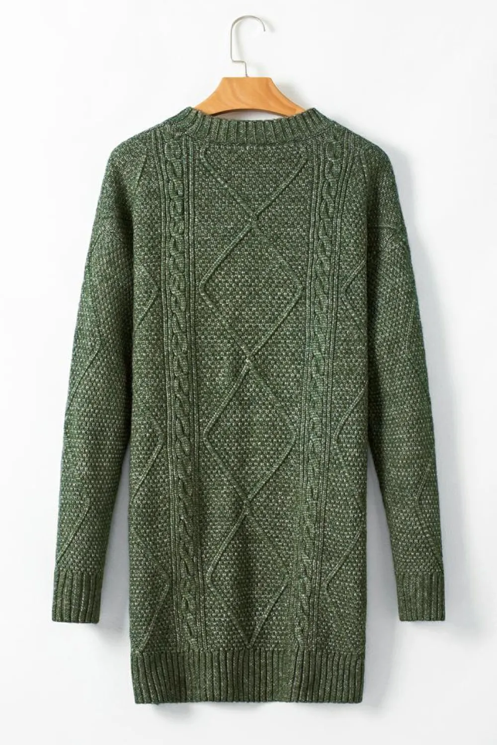 Online Dear-Lover Cable Knit Drop Shoulder Loose Fit Sweater Dress Mist Green