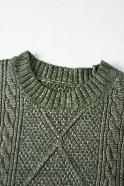 Online Dear-Lover Cable Knit Drop Shoulder Loose Fit Sweater Dress Mist Green