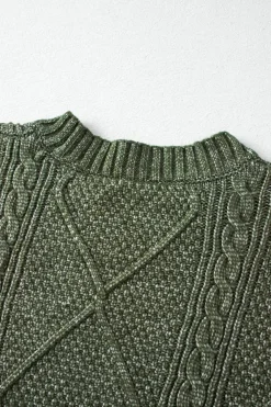 Online Dear-Lover Cable Knit Drop Shoulder Loose Fit Sweater Dress Mist Green