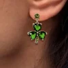 New Dear-Lover Clover Diamond Studded Dangle Earrings Mist Green