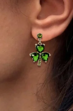 New Dear-Lover Clover Diamond Studded Dangle Earrings Mist Green