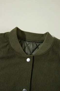 Clearance Dear-Lover Corduroy Fleece Patchwork Buttoned Bomber Jacket Mist Green
