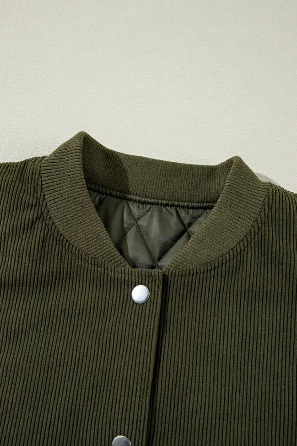 Clearance Dear-Lover Corduroy Fleece Patchwork Buttoned Bomber Jacket Mist Green