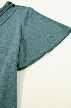 Hot Dear-Lover Crisscross V Neck Butterfly Sleeve T Shirt Mist Green