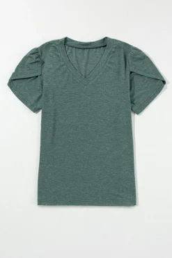 Discount Dear-Lover Fashion Petal Sleeve V Neck T Shirt Mist Green