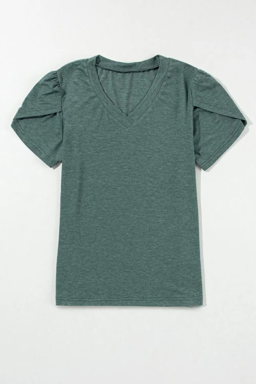 Discount Dear-Lover Fashion Petal Sleeve V Neck T Shirt Mist Green