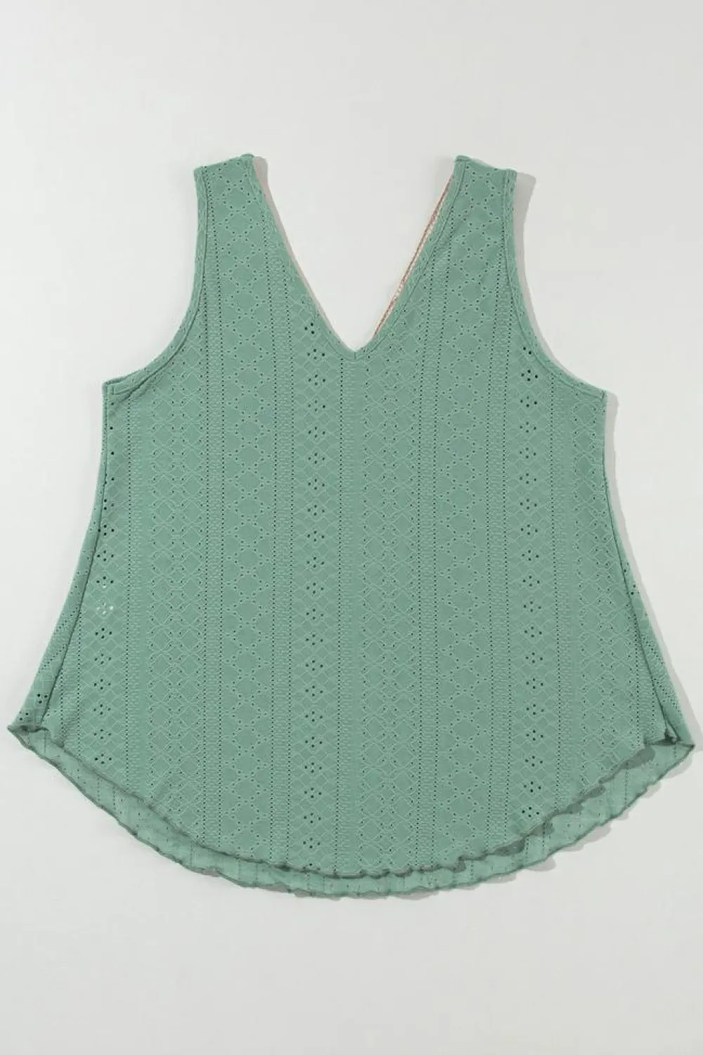 Hot Dear-Lover Lace Crochet Splicing V Neck Loose Fit Tank Top Mist Green
