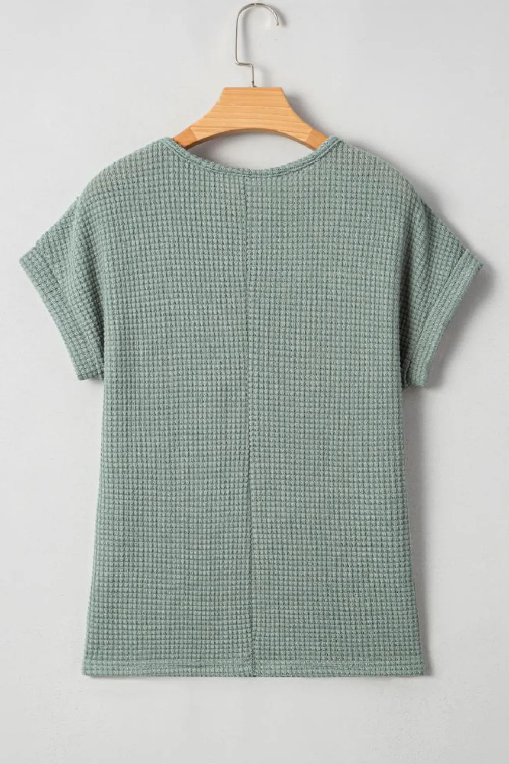 Clearance Dear-Lover Lace Patchwork Waffle Short Sleeve Top Mist Green
