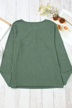 Hot Dear-Lover Long Sleeve Snap Button Henley Top Mist Green