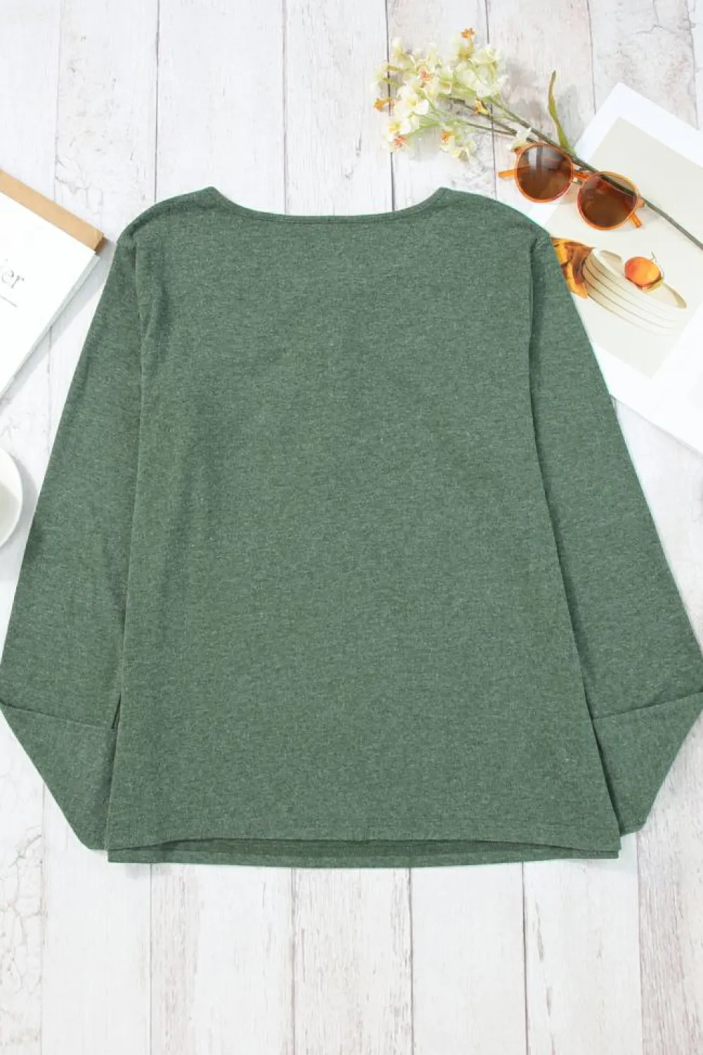 Hot Dear-Lover Long Sleeve Snap Button Henley Top Mist Green