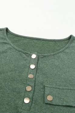 Hot Dear-Lover Long Sleeve Snap Button Henley Top Mist Green